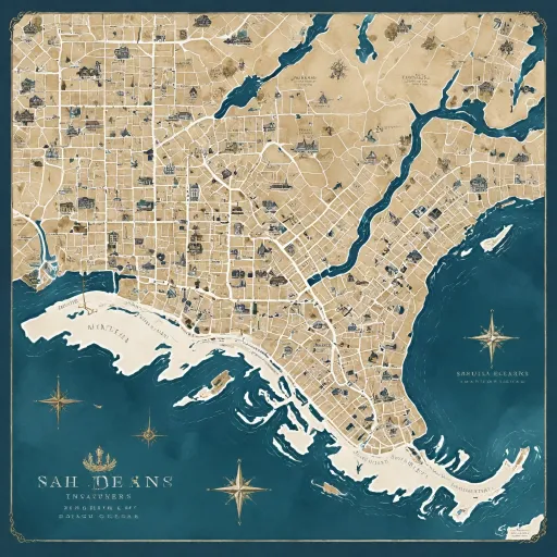 An elegant map of New Orleans hotels with bars for refined stays